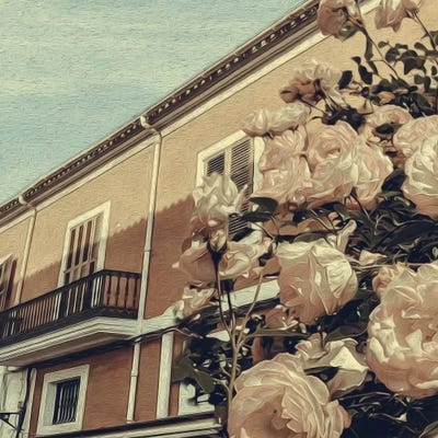 Vintage Home Card With Roses by Ievgeniia Bidiuk canvas print