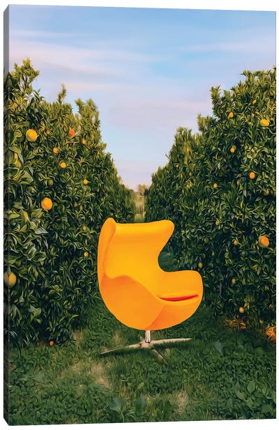 An Orange Chair In An Orange Orchard Canvas Art Print - Orange Art