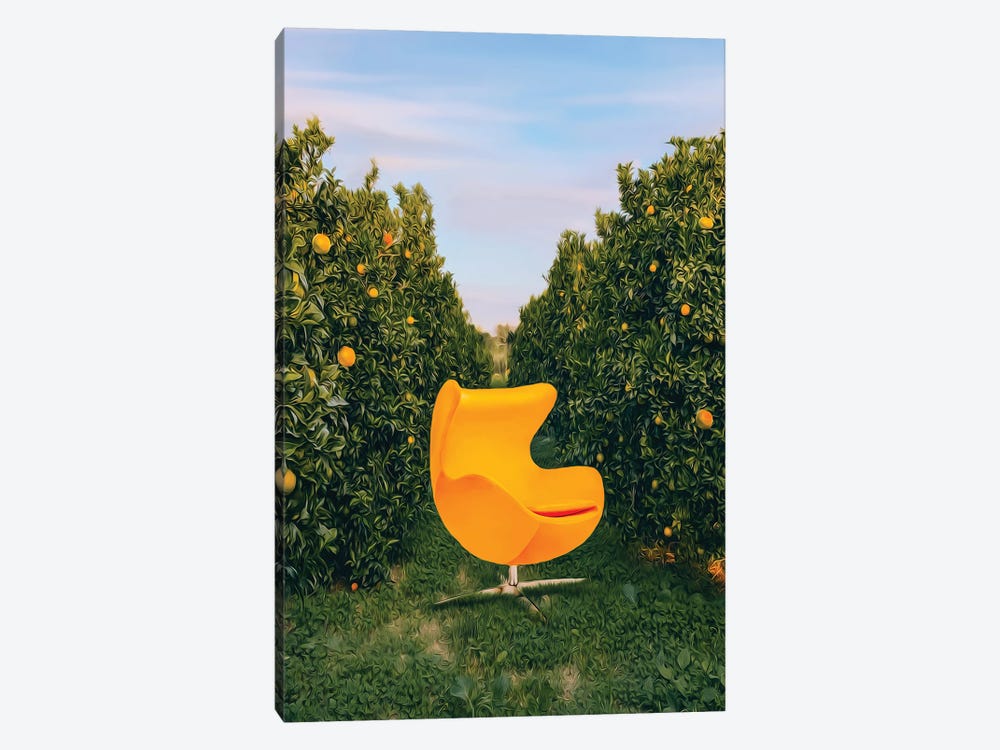 An Orange Chair In An Orange Orchard by Ievgeniia Bidiuk 1-piece Art Print