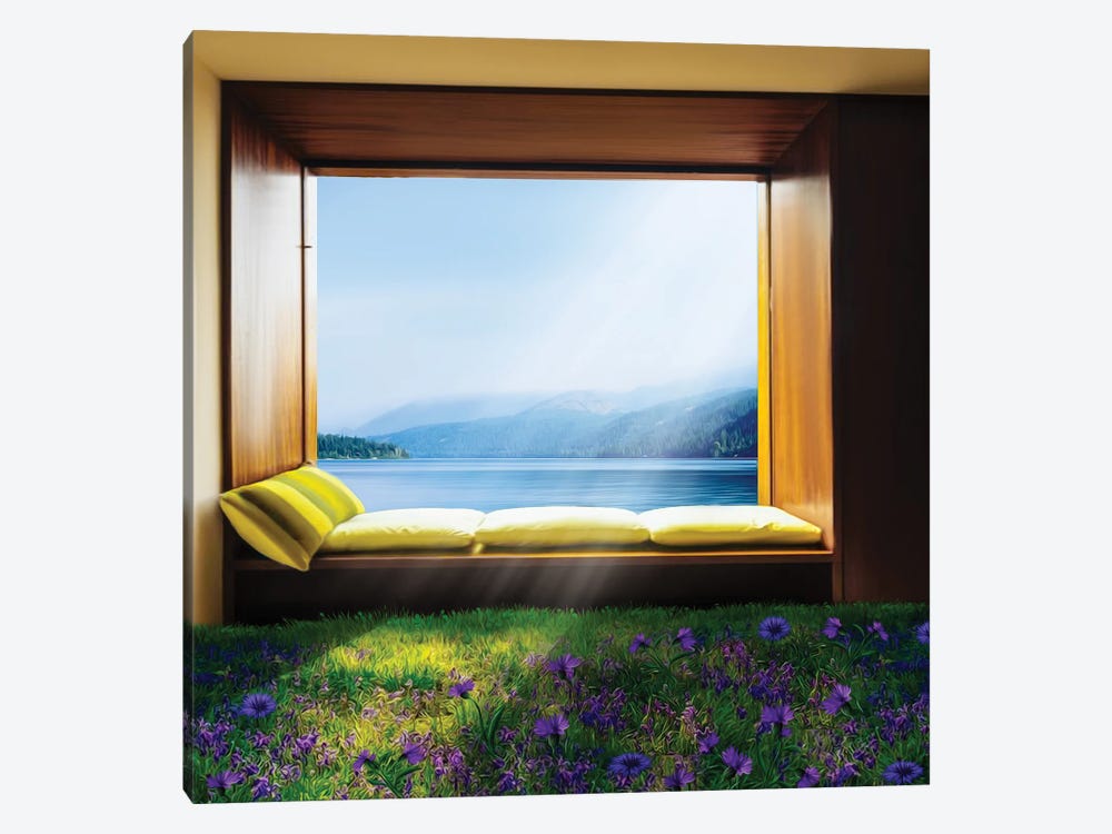 Panoramic Window With A Sun Lounger Overlooking The Sea by Ievgeniia Bidiuk 1-piece Canvas Art