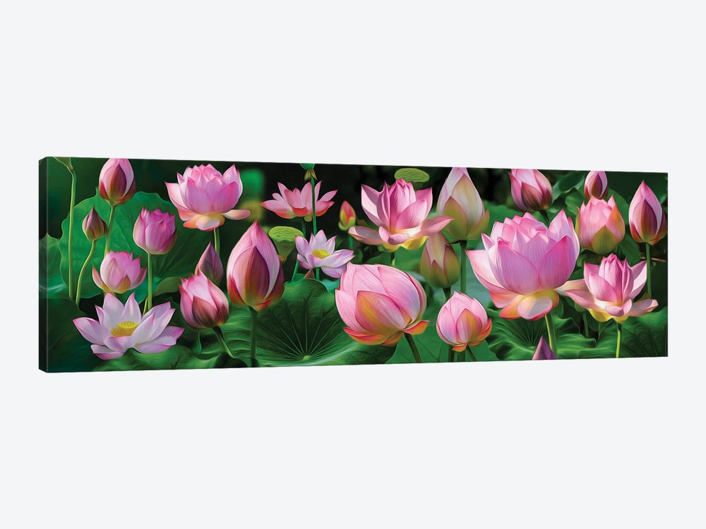 Horizontal Background Of Lotus Blossoms by Ievgeniia Bidiuk 1-piece Canvas Artwork