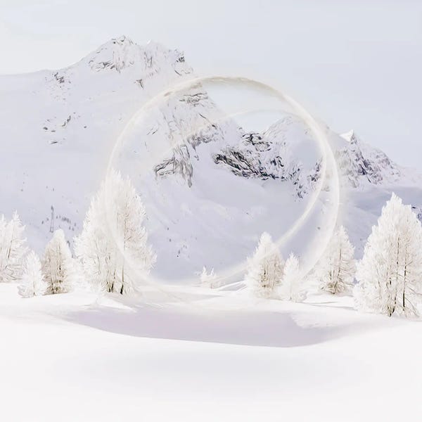 Ievgeniia Bidiuk: A Space Body In A Snowy Clearing by Ievgeniia Bidiuk