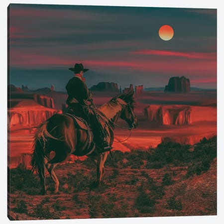A Cowboy In The Background Of A Texas Sunset Canvas Print #IVG643} by Ievgeniia Bidiuk Canvas Art
