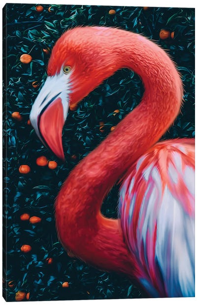 Flamingos In The Mandarin Garden Canvas Art Print - Orange Art