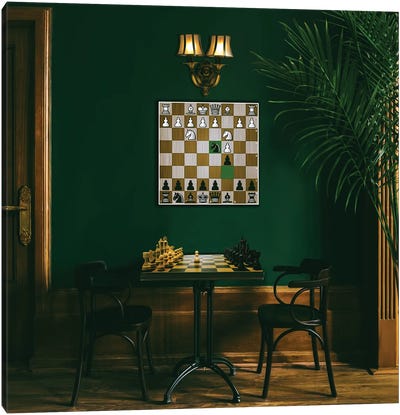 The Chess Room Canvas Art Print - Dark Academia