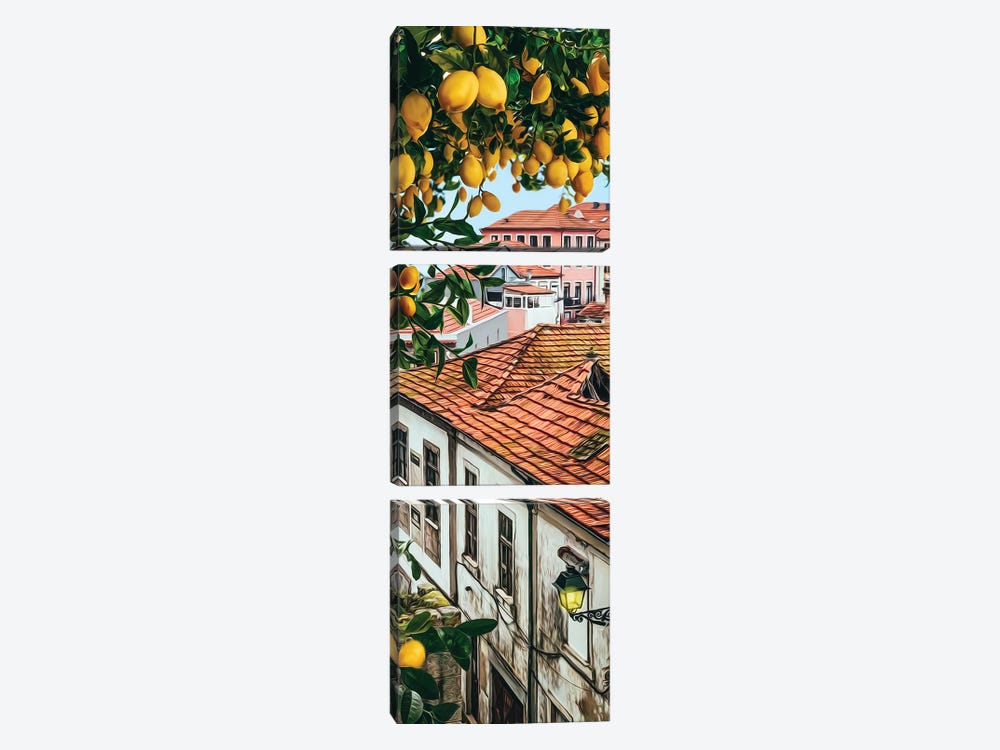 Ripe Lemons On Branches In The Old Town by Ievgeniia Bidiuk 3-piece Art Print