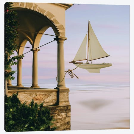 Flying Sailboat Moored At The Balcony Of The Old House Canvas Print #IVG669} by Ievgeniia Bidiuk Canvas Wall Art