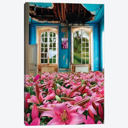 Pink Lilies Growing In An Abandoned House Canvas Print #IVG672} by Ievgeniia Bidiuk Art Print