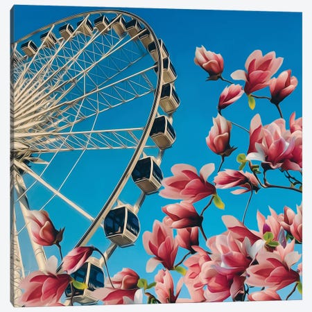 Magnolia in Bloom Against The Backdrop Of The Ferris Wheel Canvas Print #IVG676} by Ievgeniia Bidiuk Canvas Art