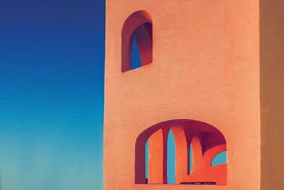 Orange House With Arches by Ievgeniia Bidiuk art print