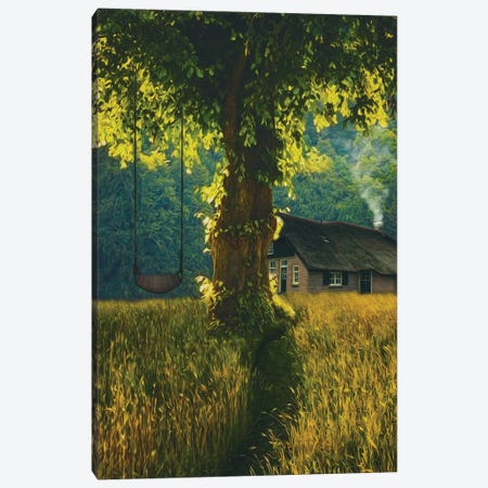 Landscape With A House In A Meadow And A Large Tree With A Swing Canvas Print #IVG684} by Ievgeniia Bidiuk Canvas Print