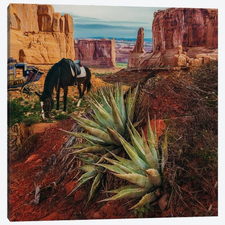 A Black Horse In The Texas Desert Canvas Print #IVG685} by Ievgeniia Bidiuk Canvas Print