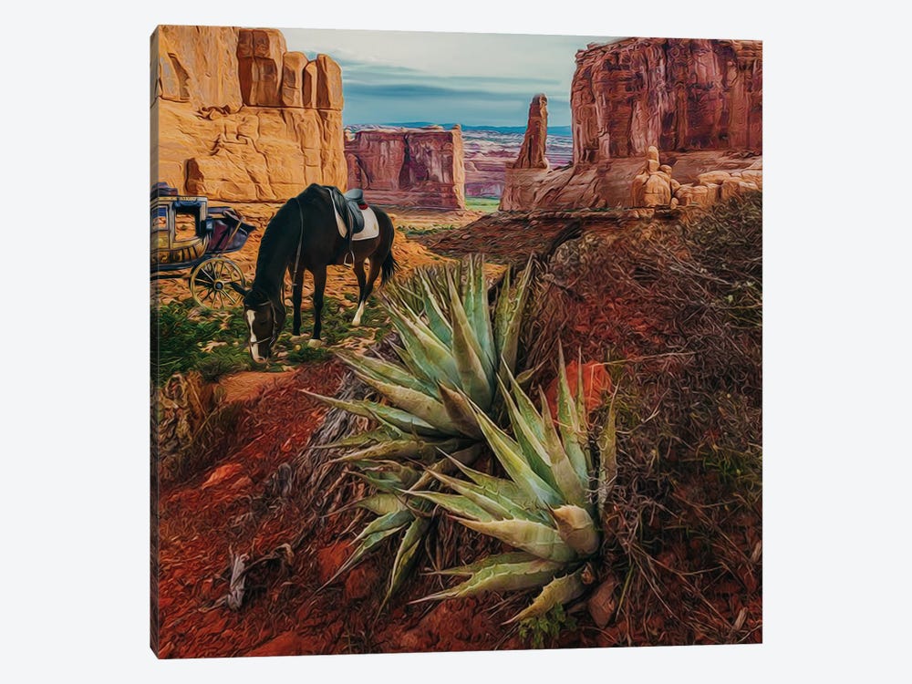 A Black Horse In The Texas Desert by Ievgeniia Bidiuk 1-piece Art Print