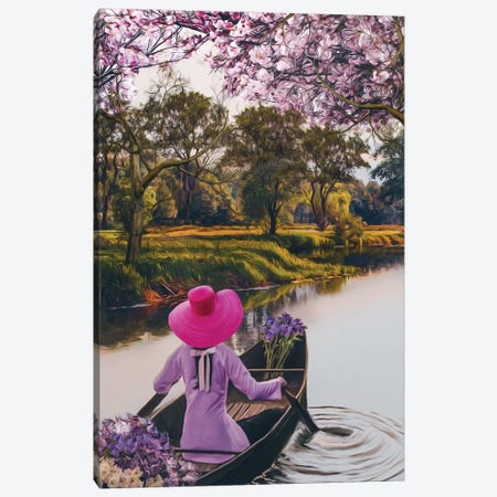 A Girl In A Pink Hat With Flowers Canvas Print #IVG687} by Ievgeniia Bidiuk Art Print