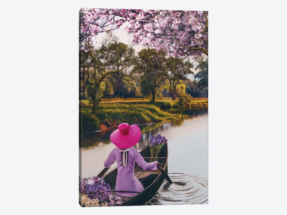 A Girl In A Pink Hat With Flowers by Ievgeniia Bidiuk 1-piece Canvas Art Print