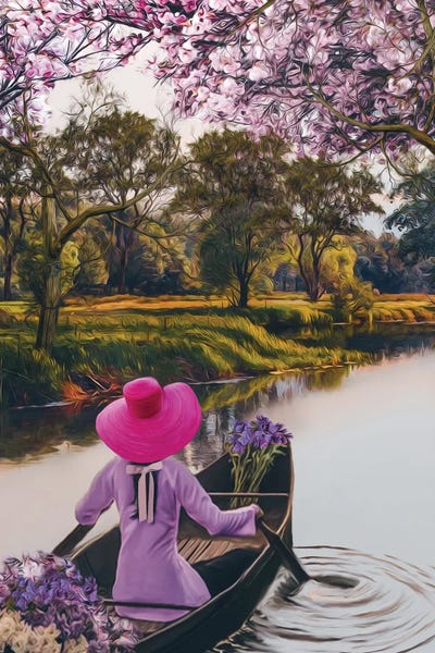 Canoes: A Girl In A Pink Hat With Flowers by Ievgeniia Bidiuk