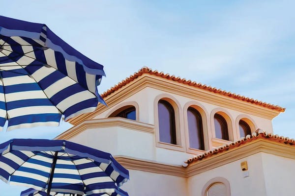 Ievgeniia Bidiuk: Villa And Beach Umbrellas by Ievgeniia Bidiuk