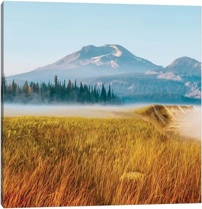 Steppe Grass And Mountain Range Canvas Art Print - Ievgeniia Bidiuk