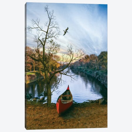 A Red Pirogue On The Bank Of The River Canvas Print #IVG693} by Ievgeniia Bidiuk Canvas Art Print