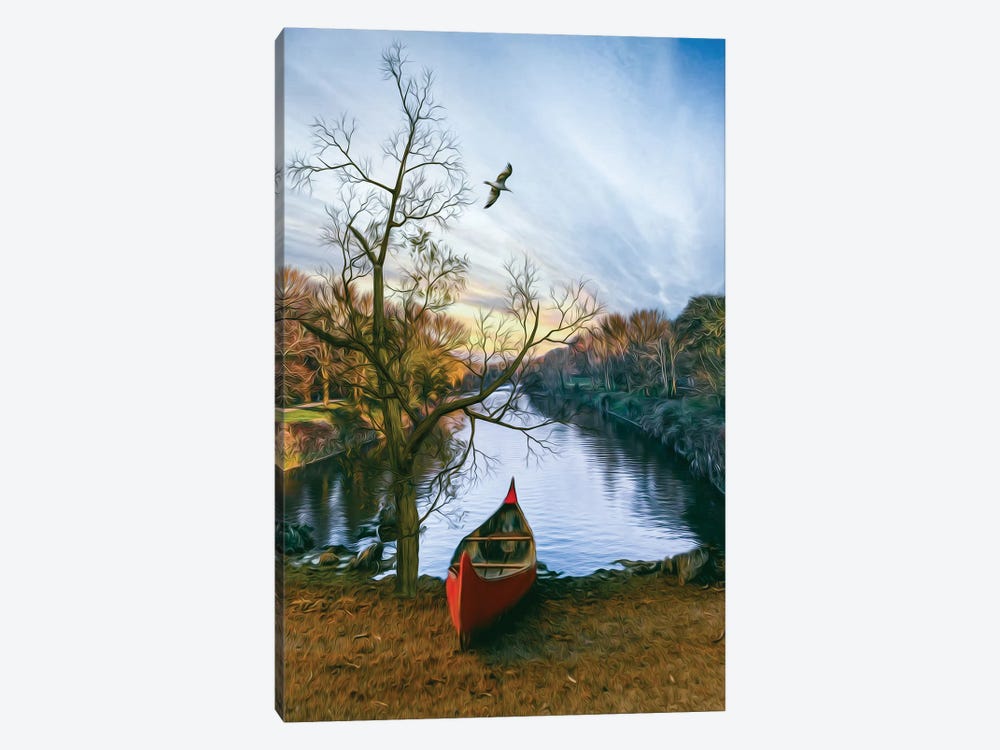 A Red Pirogue On The Bank Of The River by Ievgeniia Bidiuk 1-piece Canvas Wall Art