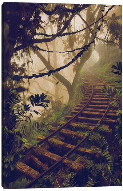 A Railroad In The Tropics Canvas Art Print - Ievgeniia Bidiuk