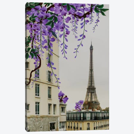 Wisteria In Bloom Against The Background Of Paris Canvas Print #IVG695} by Ievgeniia Bidiuk Canvas Artwork