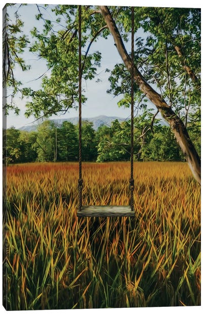 Swing In The Woods In A Clearing Canvas Art Print - Ievgeniia Bidiuk
