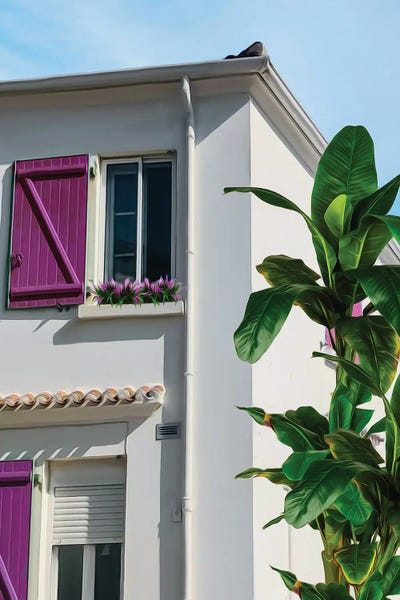 Ievgeniia Bidiuk: A House With Pink Shutters In The Old Town by Ievgeniia Bidiuk