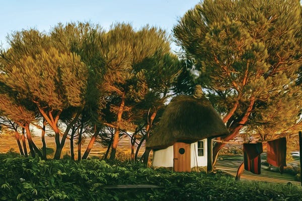 Ievgeniia Bidiuk: House Made Of Clay In A Clearing In The Woods by Ievgeniia Bidiuk