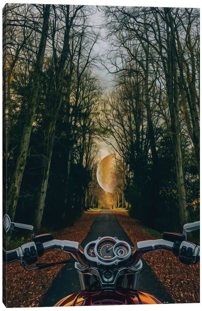 Motorcycle On The Road In The City Park Canvas Art Print - Ievgeniia Bidiuk