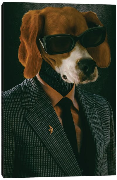 Beagle In Jacket And Glasses Canvas Art Print - Ievgeniia Bidiuk