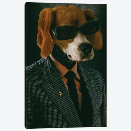 Beagle In Jacket And Glasses Canvas Print #IVG704} by Ievgeniia Bidiuk Canvas Artwork