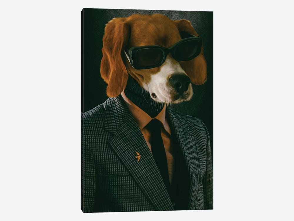 Beagle In Jacket And Glasses by Ievgeniia Bidiuk 1-piece Canvas Print