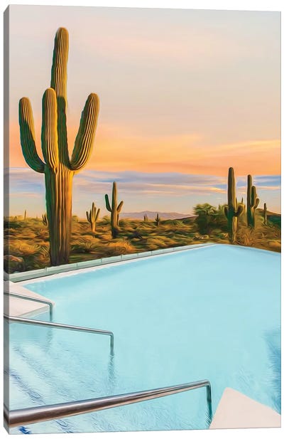 A Pool In The Texas Desert Of Cacti Canvas Art Print