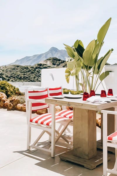 Ievgeniia Bidiuk: Summer Veranda Overlooking The Mountains And The Tropics by Ievgeniia Bidiuk