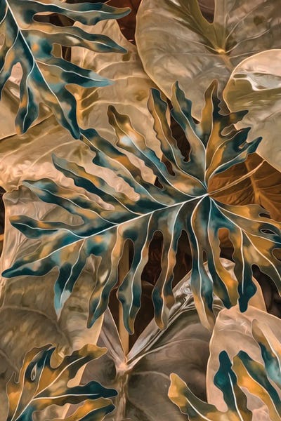 Golden Leaves Of Monster And Hosta by Ievgeniia Bidiuk acrylic art print