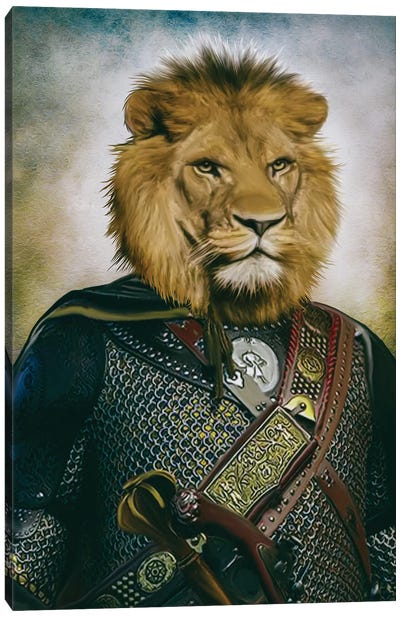 A Lion Dressed As A Ukrainian Hitman Canvas Art Print - Ievgeniia Bidiuk