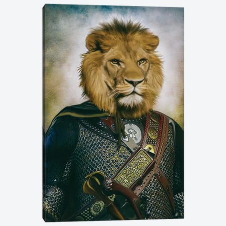 A Lion Dressed As A Ukrainian Hitman Canvas Print #IVG712} by Ievgeniia Bidiuk Canvas Wall Art