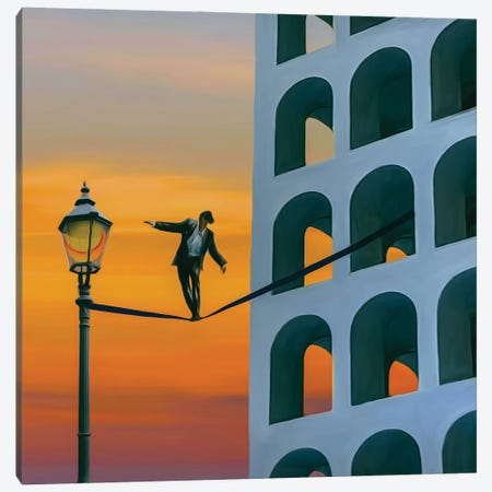 A House With Arches And A Tightrope Walker Canvas Print #IVG713} by Ievgeniia Bidiuk Canvas Wall Art