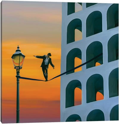 A House With Arches And A Tightrope Walker Canvas Art Print