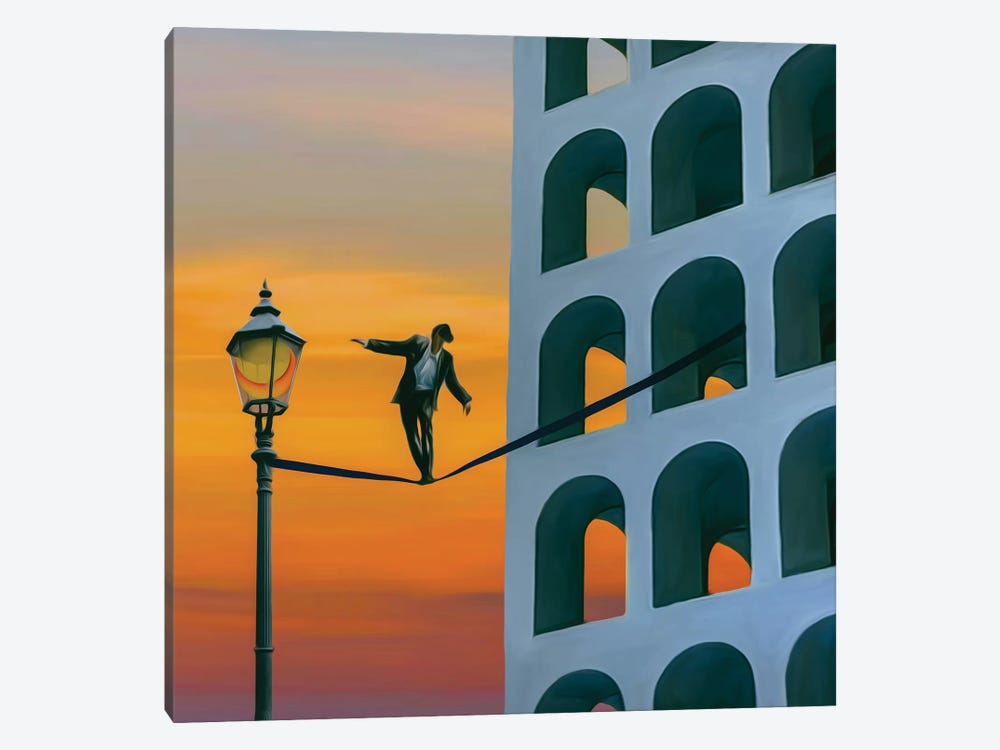A House With Arches And A Tightrope Walker by Ievgeniia Bidiuk 1-piece Canvas Print