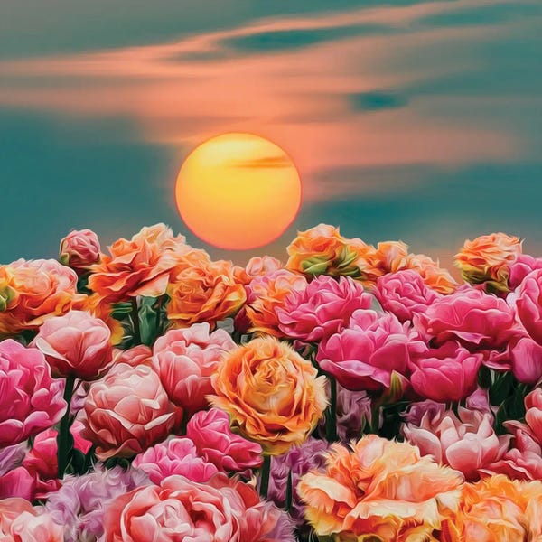 Ievgeniia Bidiuk: Morning Sunshine And Park Roses by Ievgeniia Bidiuk