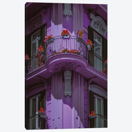 Lilac Facade Of An Old House With Balconies Canvas Print #IVG727} by Ievgeniia Bidiuk Canvas Wall Art