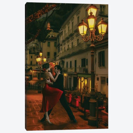 A Couple Dancing The Tango In The Street With Lanterns Canvas Print #IVG732} by Ievgeniia Bidiuk Canvas Wall Art