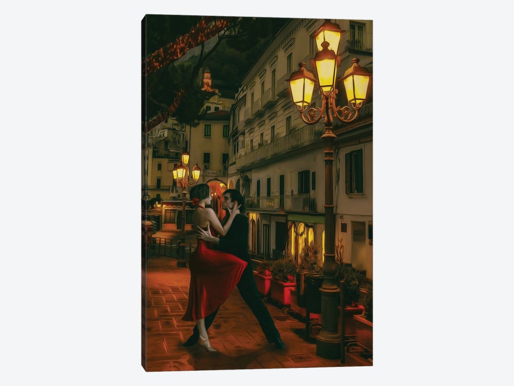 A Couple Dancing The Tango In The Street With Lanterns by Ievgeniia Bidiuk 1-piece Canvas Wall Art