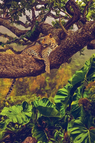 Ievgeniia Bidiuk: Leopard Lying On A Tree by Ievgeniia Bidiuk