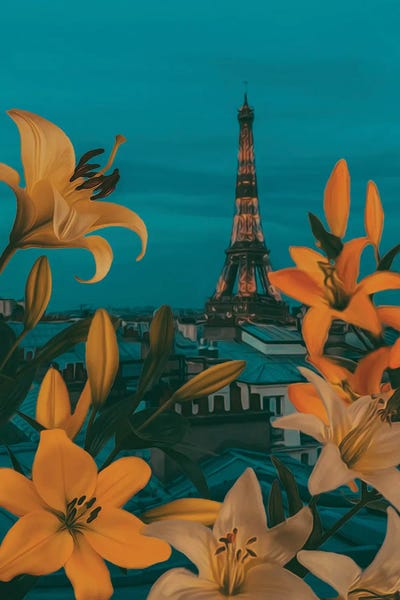 Eiffel Tower: Lilies In Bloom Against The Background Of Evening Paris by Ievgeniia Bidiuk