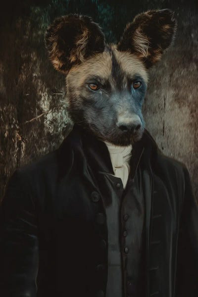Ievgeniia Bidiuk: Portrait Of A Hyena In A Retro Costume by Ievgeniia Bidiuk