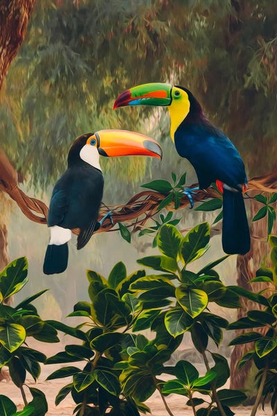 Ievgeniia Bidiuk: Two African Toucans On A Branch by Ievgeniia Bidiuk