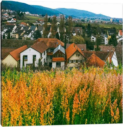 Blooming Meadow Grass Against The Backdrop Of An Old City In Europe Canvas Art Print - Ievgeniia Bidiuk